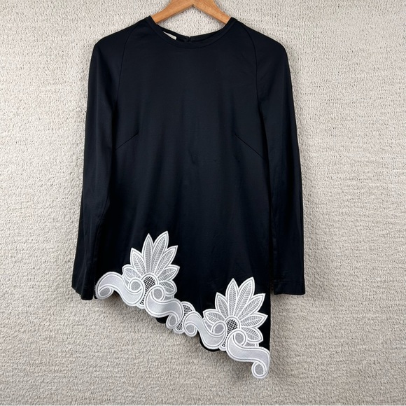 Antonio Berardi Tunic Womens 42/6 Black‎ White Lace Embroidered Button Back - Picture 1 of 11